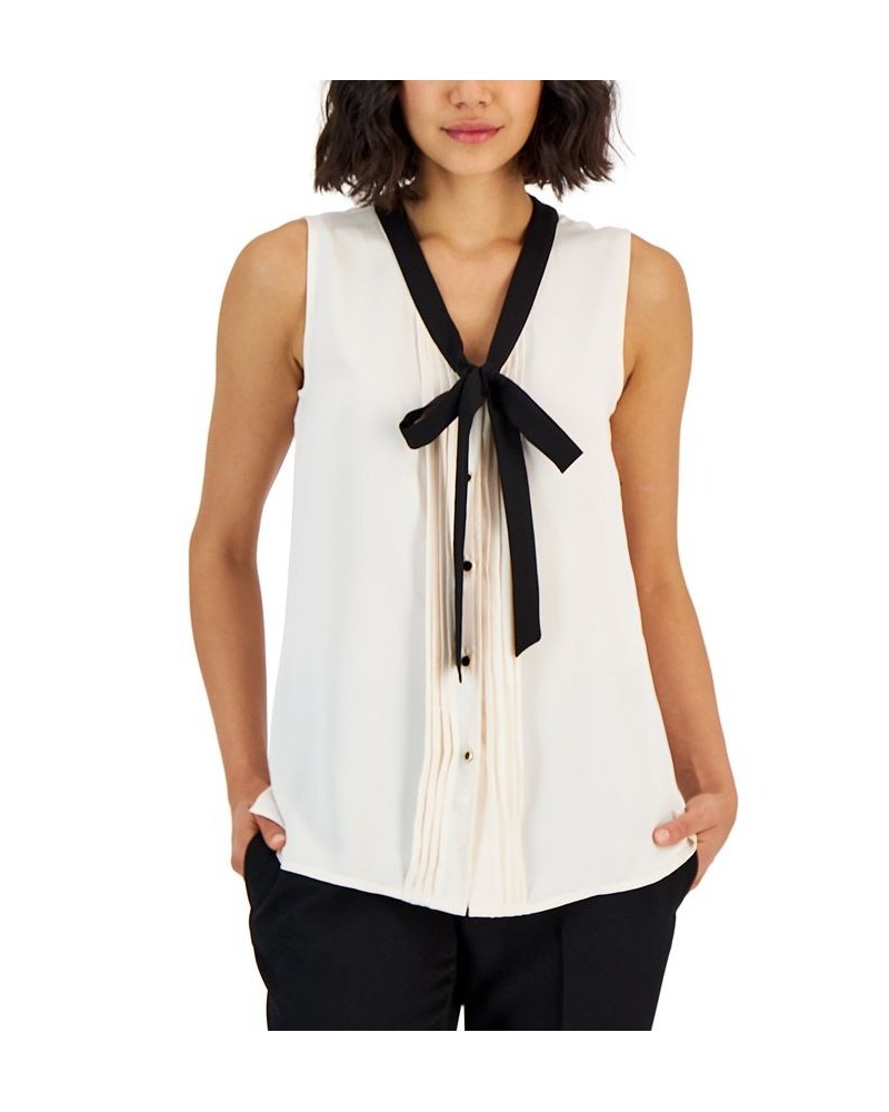 Women's Tie V-Neck Sleeveless Button-Up Blouse Anne White/anne Black $25.36 Tops