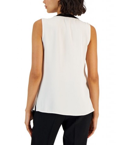 Women's Tie V-Neck Sleeveless Button-Up Blouse Anne White/anne Black $25.36 Tops