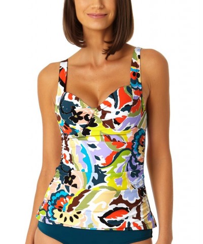 Women's Printed Twist-Front Underwire Tankini Top Paisley Multi Print $47.84 Swimsuits