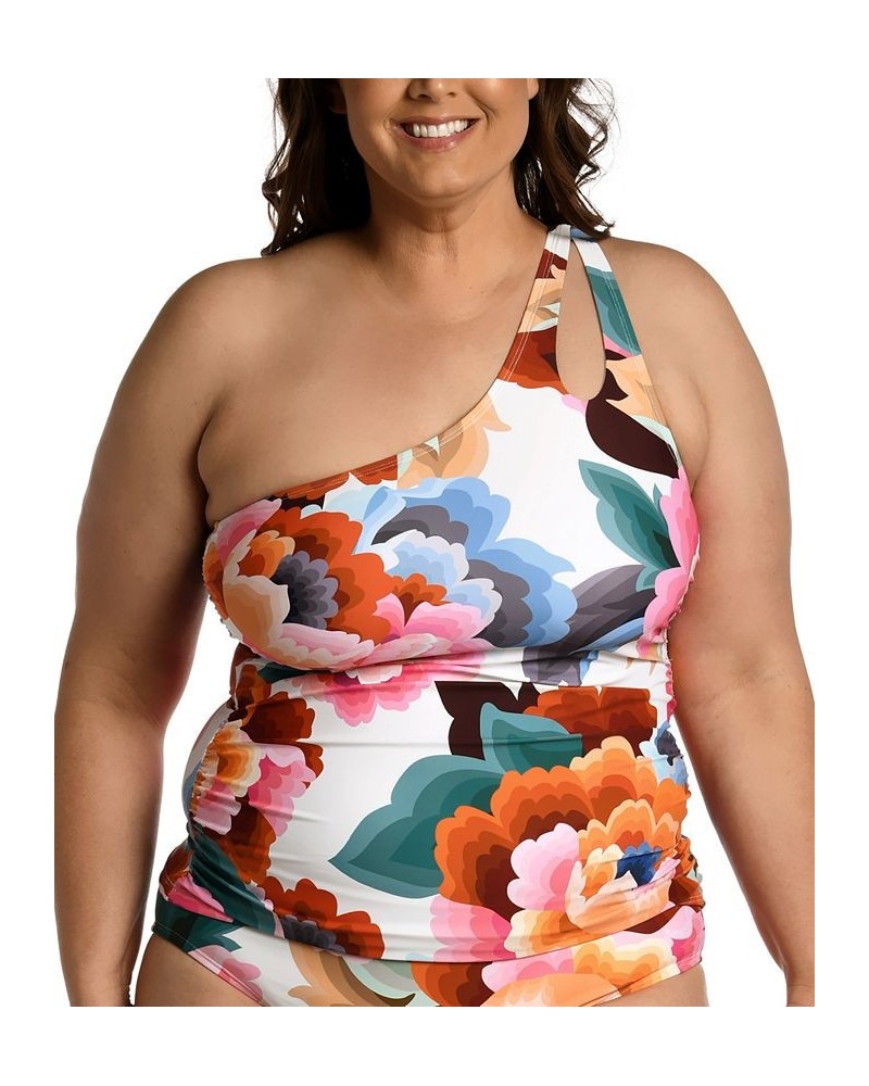 Plus Size Floral Rhythm One-Shoulder Tankini Top Floral Multi $42.12 Swimsuits