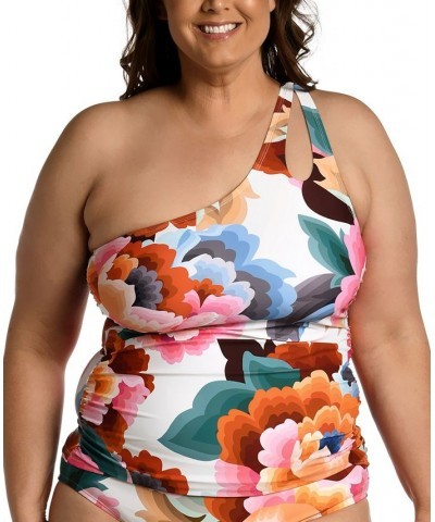 Plus Size Floral Rhythm One-Shoulder Tankini Top Floral Multi $42.12 Swimsuits