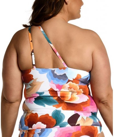 Plus Size Floral Rhythm One-Shoulder Tankini Top Floral Multi $42.12 Swimsuits