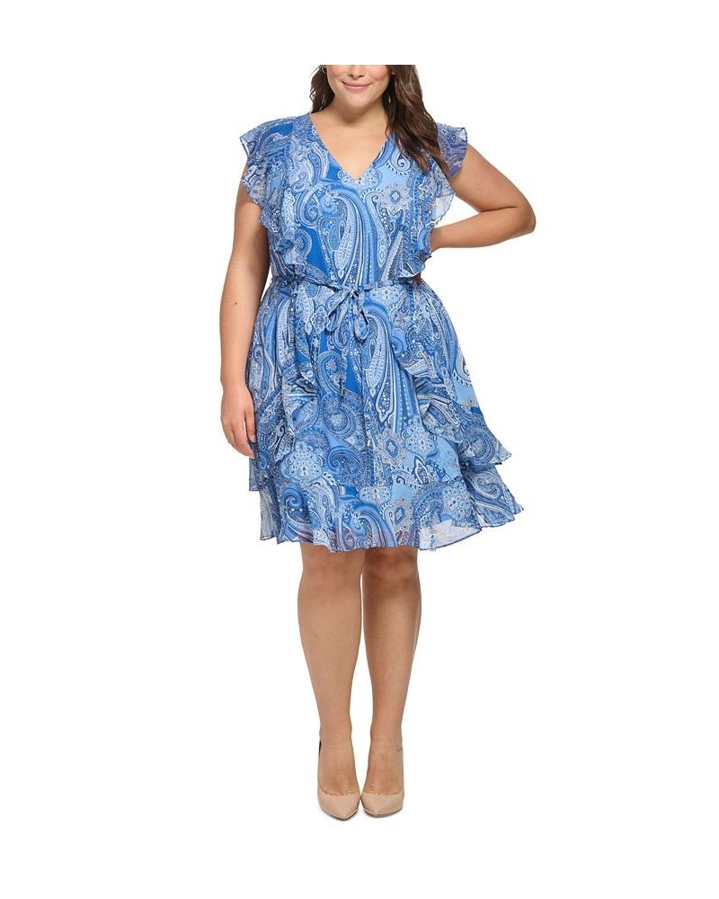 Plus Size Jaipur Paisley Flutter-Sleeve Dress Bay Blue Multi $35.55 Dresses