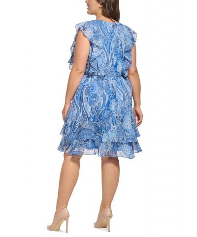 Plus Size Jaipur Paisley Flutter-Sleeve Dress Bay Blue Multi $35.55 Dresses