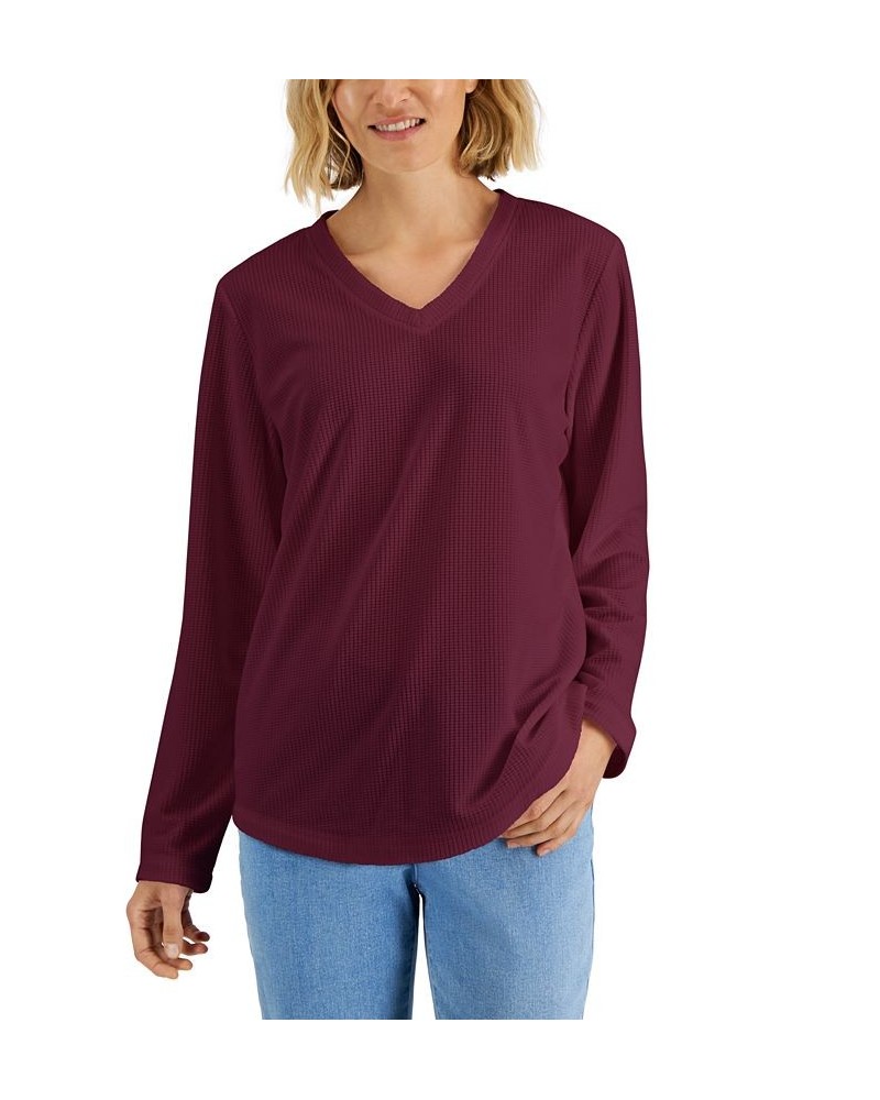 Women's Textured Microfleece V-Neck Top Malbec $12.21 Tops