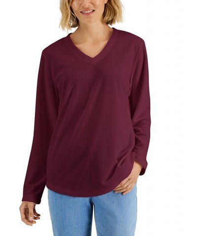 Women's Textured Microfleece V-Neck Top Malbec $12.21 Tops