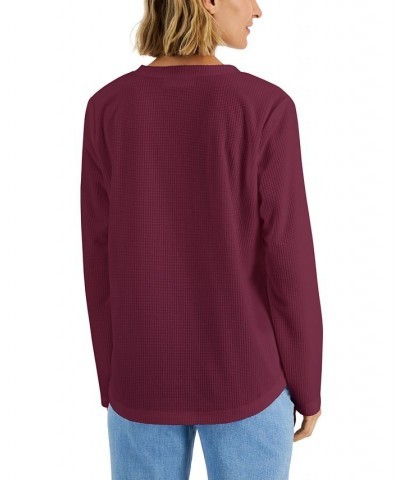 Women's Textured Microfleece V-Neck Top Malbec $12.21 Tops