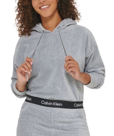 Women's Logo Elastic Long-Sleeve Pullover Velour Hoodie Pearl Grey Heather $20.59 Sweatshirts