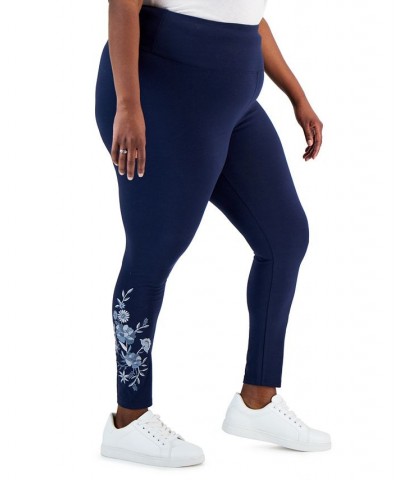 Plus Size High-Rise Embroidery Leggings Industrial Blue $14.39 Pants