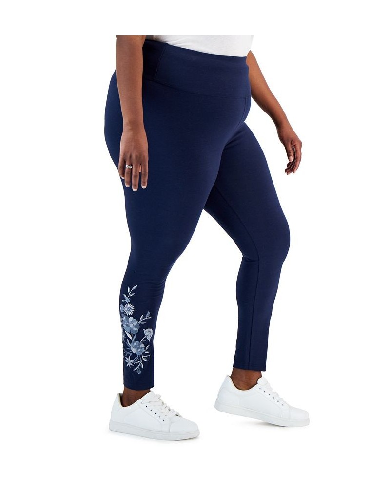 Plus Size High-Rise Embroidery Leggings Industrial Blue $14.39 Pants