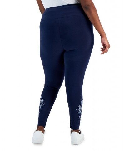 Plus Size High-Rise Embroidery Leggings Industrial Blue $14.39 Pants