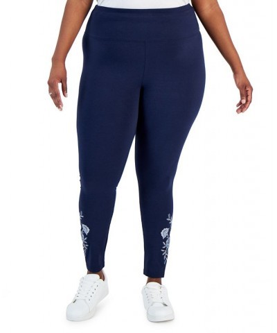 Plus Size High-Rise Embroidery Leggings Industrial Blue $14.39 Pants