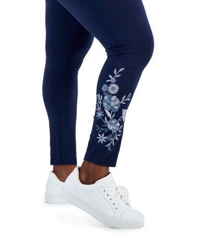 Plus Size High-Rise Embroidery Leggings Industrial Blue $14.39 Pants