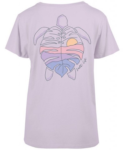 Women's Turtle Leaf Cotton Short-Sleeve T-Shirt Purple $19.38 Tops