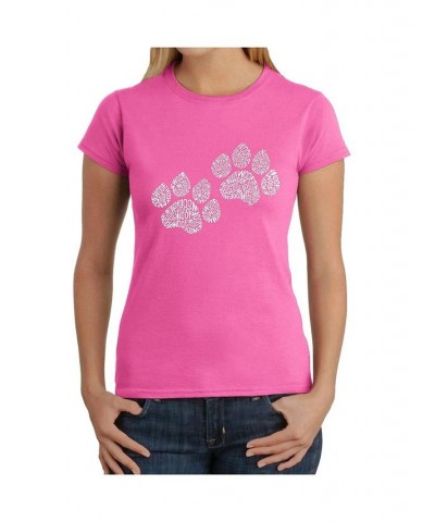 Women's Word Art T-Shirt - Woof Paw Prints Pink $21.24 Tops