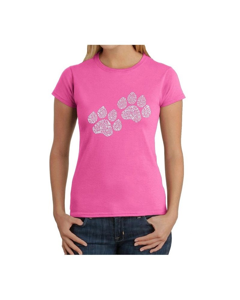 Women's Word Art T-Shirt - Woof Paw Prints Pink $21.24 Tops