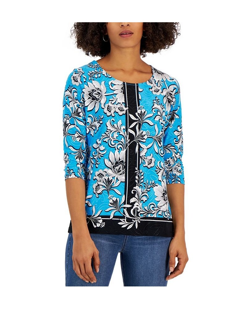 Women's Jazz Wallpaper 3/4-Sleeve Top Electric Sea Combo $12.90 Tops