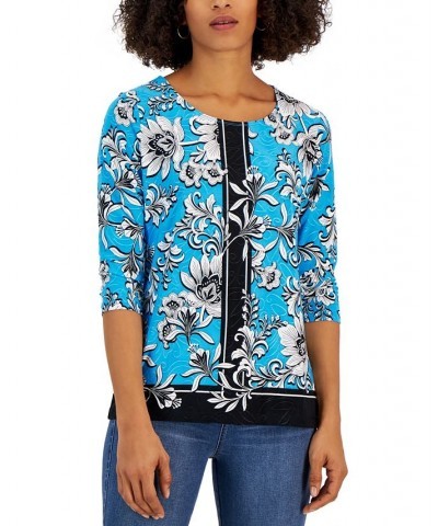 Women's Jazz Wallpaper 3/4-Sleeve Top Electric Sea Combo $12.90 Tops