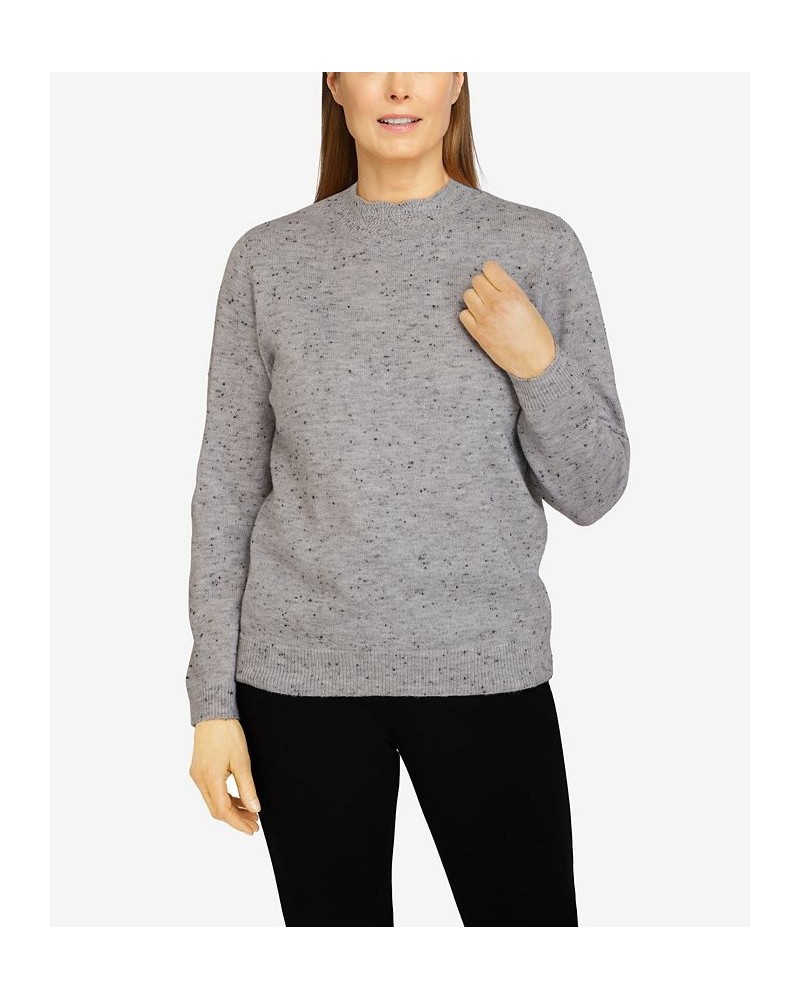 Petite Size Classics Cashmelon Mock Neck Sweater Black, White Metallic $25.89 Sweaters