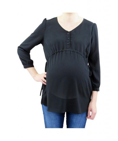 3/4 Sleeve Button Front Babydoll Maternity Top Black $17.91 Tops