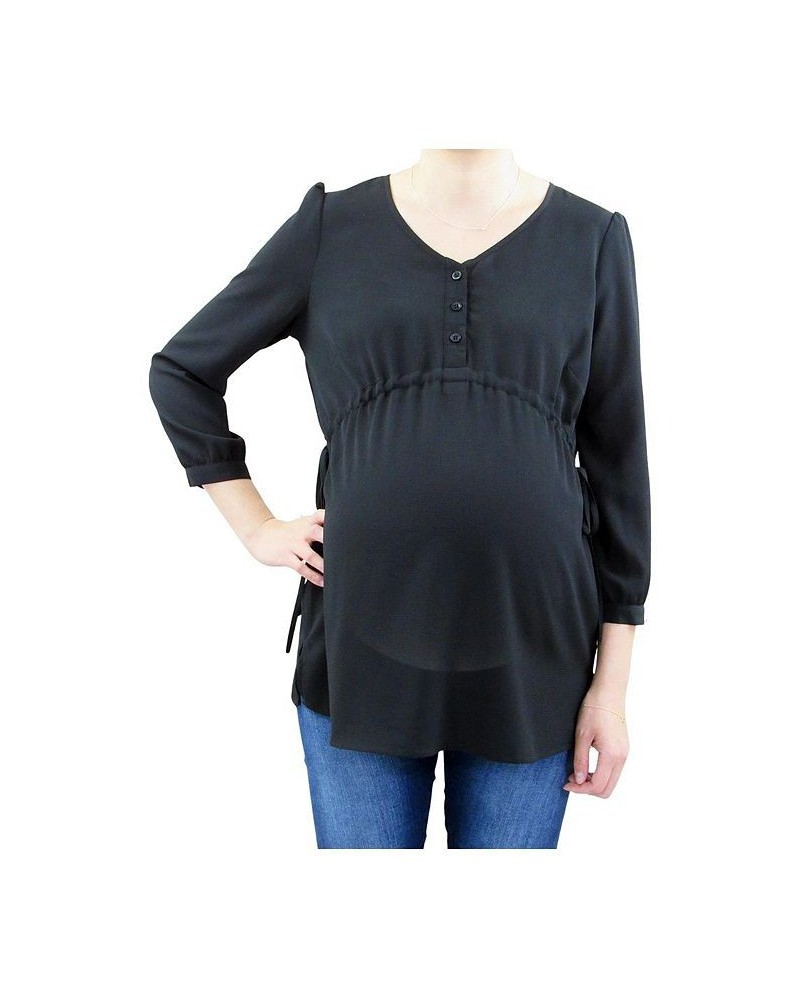 3/4 Sleeve Button Front Babydoll Maternity Top Black $17.91 Tops