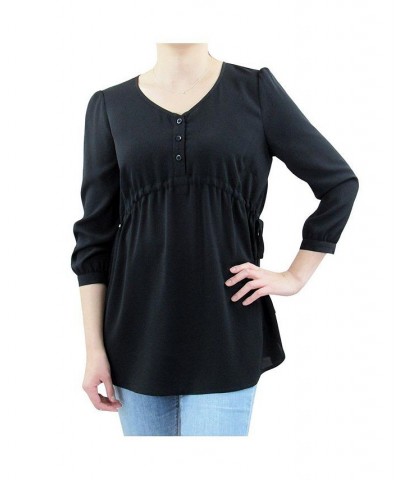 3/4 Sleeve Button Front Babydoll Maternity Top Black $17.91 Tops