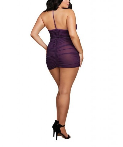 Women's Plus Size Stretch Mesh Chemise Lingerie with Shirring Details Plum $16.40 Lingerie