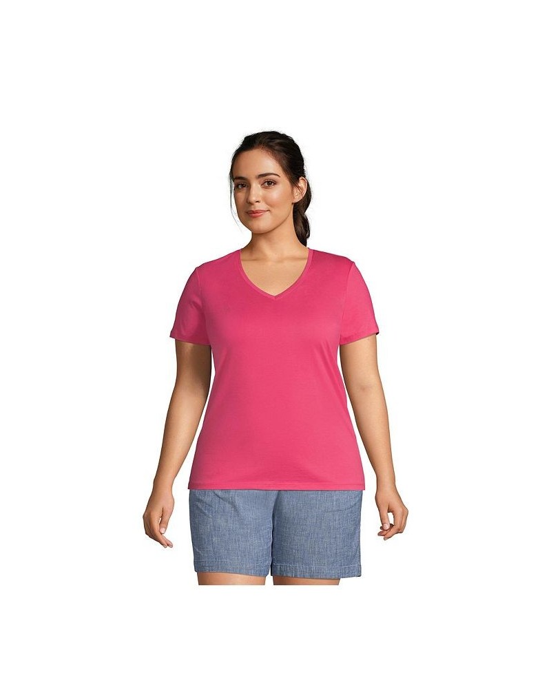 Women's Plus Size Relaxed Supima Cotton Short Sleeve V-Neck T-Shirt Hot pink $26.97 Tops