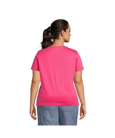 Women's Plus Size Relaxed Supima Cotton Short Sleeve V-Neck T-Shirt Hot pink $26.97 Tops