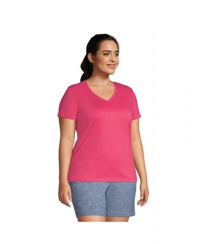 Women's Plus Size Relaxed Supima Cotton Short Sleeve V-Neck T-Shirt Hot pink $26.97 Tops