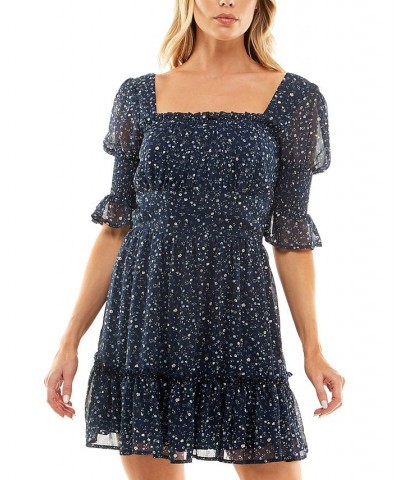 Juniors' Emma Flare-Sleeve Printed Chiffon Fit & Flare Dress NAVY GREEN FORAL $24.78 Dresses