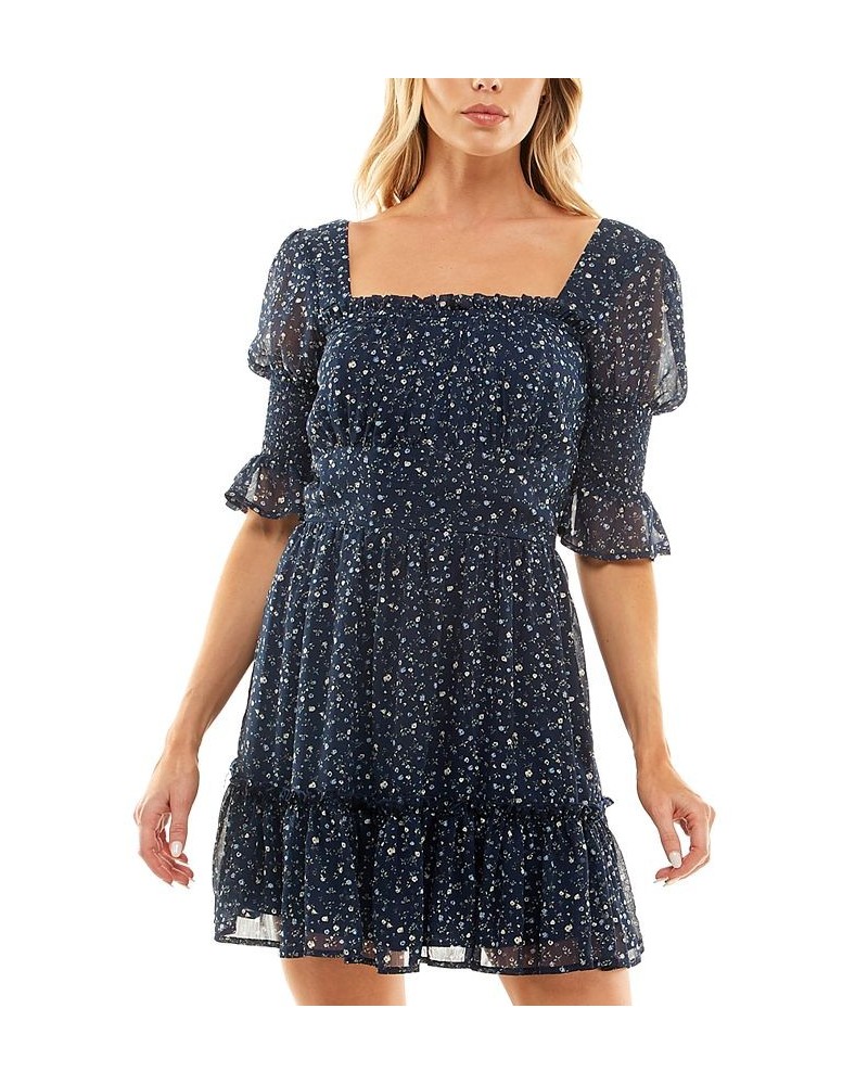 Juniors' Emma Flare-Sleeve Printed Chiffon Fit & Flare Dress NAVY GREEN FORAL $24.78 Dresses