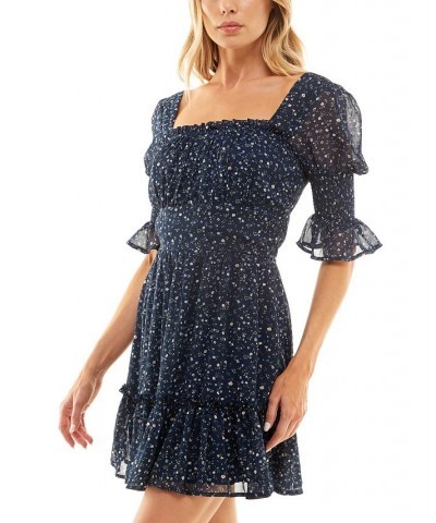 Juniors' Emma Flare-Sleeve Printed Chiffon Fit & Flare Dress NAVY GREEN FORAL $24.78 Dresses