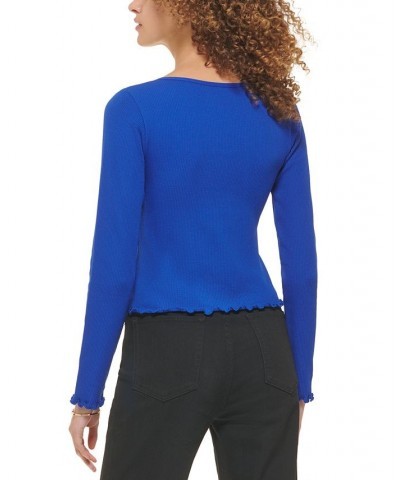 Women's Square-Neck Lettuce-Edge Top Blue $25.26 Tops