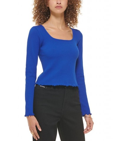 Women's Square-Neck Lettuce-Edge Top Blue $25.26 Tops