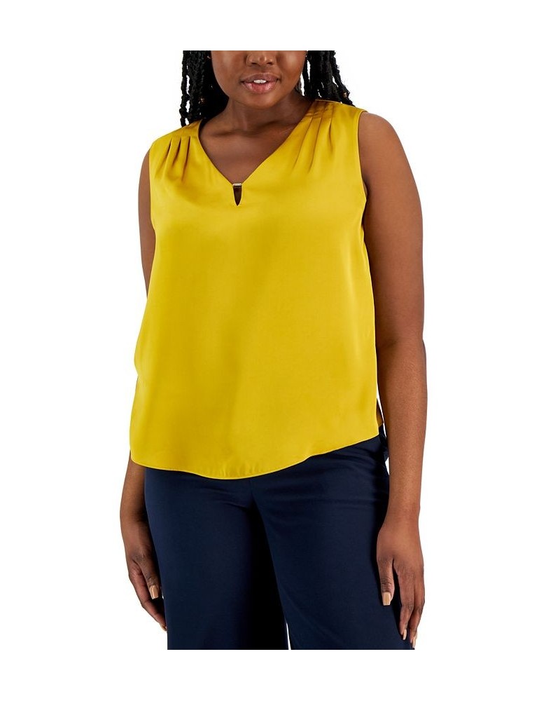 Petite Sleeveless V-Neck Keyhole Blouse Yellow $28.29 Tops