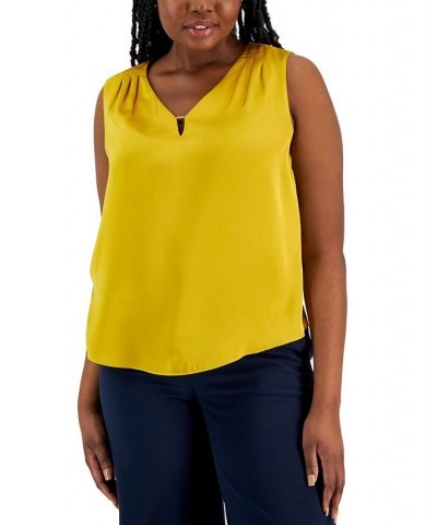 Petite Sleeveless V-Neck Keyhole Blouse Yellow $28.29 Tops