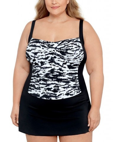 Plus Size Tummy Control Twist Bra Skater Swimsuit Feral Stripes $58.08 Swimsuits