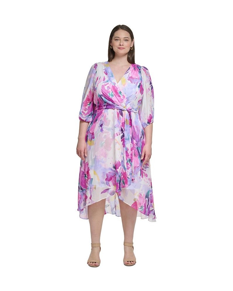 Plus Size Printed Balloon-Sleeve Midi Dress Cream/Raspberry $46.19 Dresses