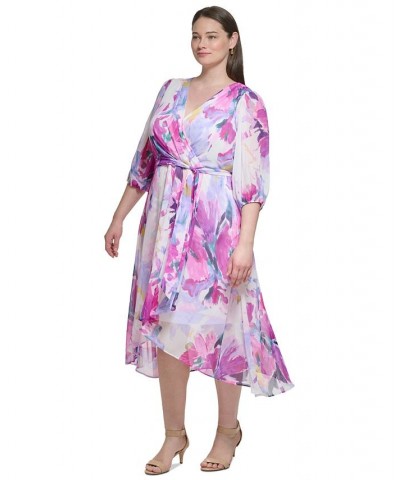 Plus Size Printed Balloon-Sleeve Midi Dress Cream/Raspberry $46.19 Dresses