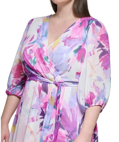 Plus Size Printed Balloon-Sleeve Midi Dress Cream/Raspberry $46.19 Dresses