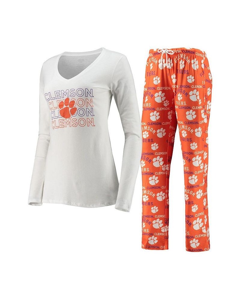 Women's Orange White Clemson Tigers Flagship Long Sleeve T-shirt and Pants Sleep Set Orange, White $30.55 Pajama