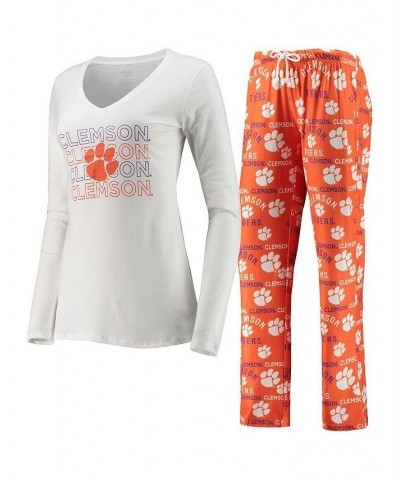 Women's Orange White Clemson Tigers Flagship Long Sleeve T-shirt and Pants Sleep Set Orange, White $30.55 Pajama