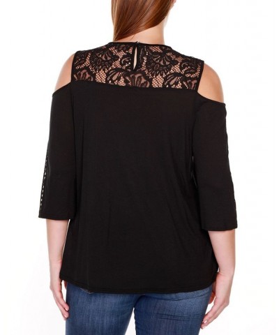 Black Label Plus Size Ruffle Lace Cold-Shoulder Top Black $30.25 Tops