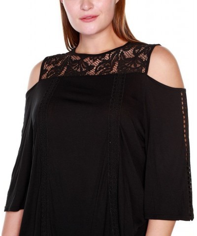 Black Label Plus Size Ruffle Lace Cold-Shoulder Top Black $30.25 Tops