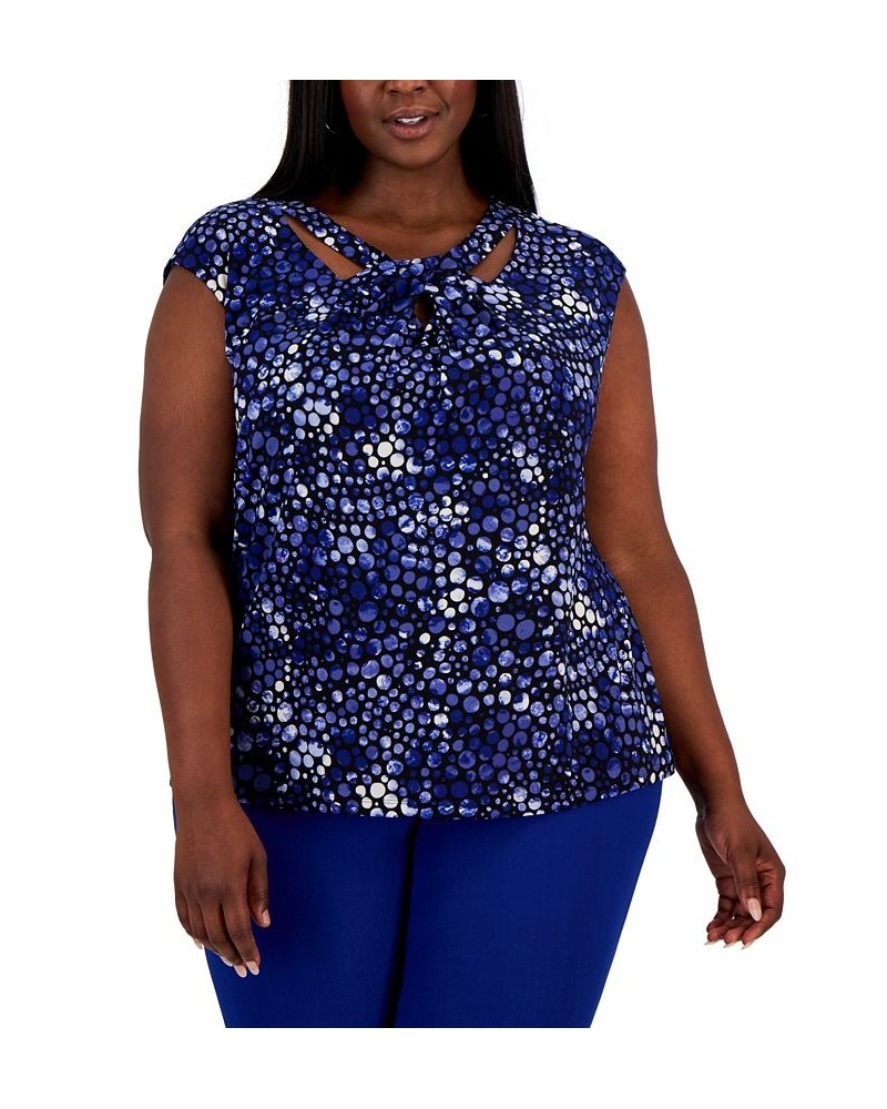 Plus Size Cap-Sleeve Dot-Print Twisted-Neck Top Blue $40.29 Tops