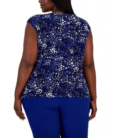 Plus Size Cap-Sleeve Dot-Print Twisted-Neck Top Blue $40.29 Tops