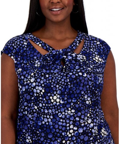 Plus Size Cap-Sleeve Dot-Print Twisted-Neck Top Blue $40.29 Tops