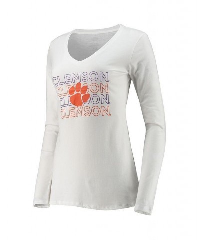 Women's Orange White Clemson Tigers Flagship Long Sleeve T-shirt and Pants Sleep Set Orange, White $30.55 Pajama