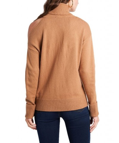 Cold-Shoulder Cuffed Turtleneck Sweater Wild Oak $30.42 Sweaters